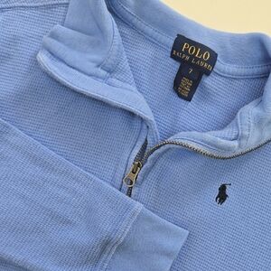 Polo Ralph Lauren Boys 7 Blue Waffle Knit Quarter Zip Pullover Thermal Pony Logo